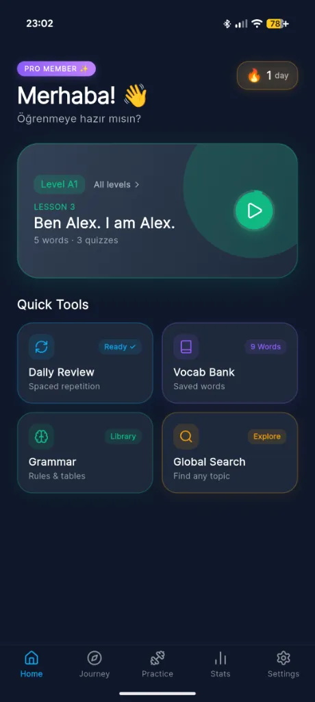 TurkLogic Android app lesson screen